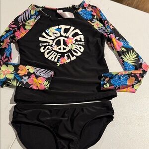 Justice Black Floral Kids' Rash Guard Set